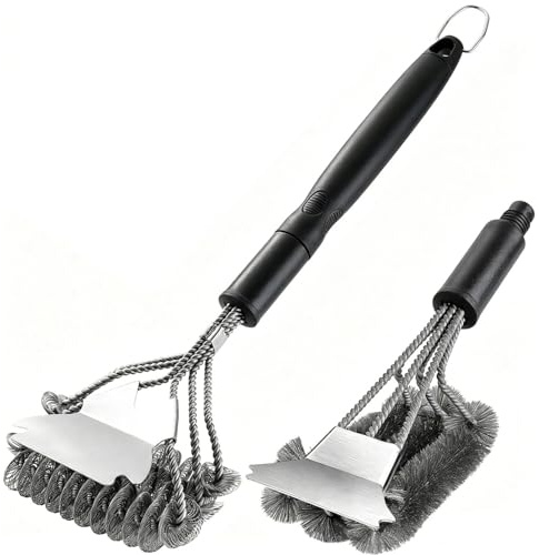 2 Stück Grillbürste, Edelstahl-Reiniger für Grill, Grill-Reinigungsbürste mit Schaber, Grill-Reinigungsset, Grillzubehör für den Außenbereich