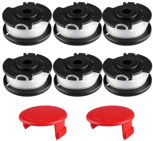 suaywo Lot de 6 bobines de rechange en nylon pour coupe-bordure, 5,2 m de long, 1,6 mm d'épaisseur, bobines de fil pré-enroulé avec 2 capuchons de protection, accessoires robustes et résistants à
