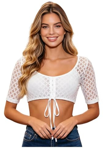 Dirndl Damblus, dirndlblus, vit traditionell blus, vingärmar, dirndlblusar, traditionella dirndlblusar, Oktoberfest kostym, elegant spetsblus, spets, dirndlblus, traditionell blus, Vit, L