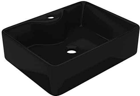 vidaXL Keramik Waschbecken mit Hahnloch Schwarz Quadratisch