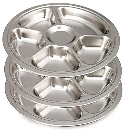 Aspire 3 Pack Stainless Steel Round Dinner Plate Divided Plates Camping Serving Platter-6 Sections