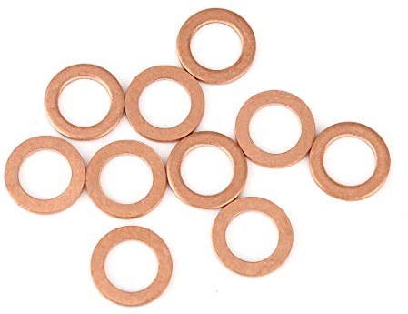 X AUTOHAUX Copper Washer Flat Sealing Gasket Ring for Car 10 x 16 x 1.5mm | 10pcs, Spacer, Copper washer