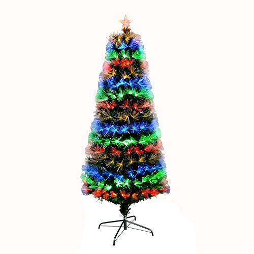 SHATCHI 7ft/210cm Galactic Stars Pre-Lit Fibre Optic Christmas Tree Remote Controlled 8 Functions Timer Various Multicolour Light Effects Holiday Xmas Home Decorations, Green