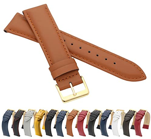 MARCHEL Glattleder Echtleder LLB Schließe in Gold Lederarmband Uhrenarmband Rindsleder Feines Leder