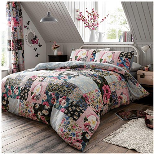 GC GAVENO CAVAILIA Floral Patchwork Duvet Cover Quilt Bed Set With Pillow Case, Reversible, Poly Cotton, Ellis Multi, 3 pieces, King Size Bedding, 544364