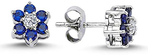 Orecchini a forma di margherita con zaffiro in oro bianco 585 14 carati, Diamante, Diamante