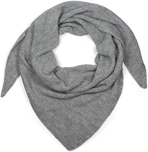 styleBREAKER Damen Strick Dreieckstuch | Weiches Schultertuch mit Reiskorn Muster | Unifarbenes Dreiecktuch aus Wolle Mix | Made in Italy | 190 x 72 cm, Grau