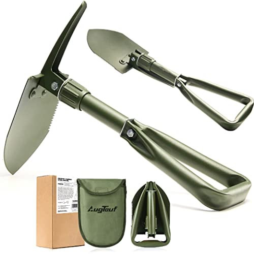 AugTouf Military Folding Camping Shovel, Offroad Survival High Carbon Steel Shovel (18''- Olive)