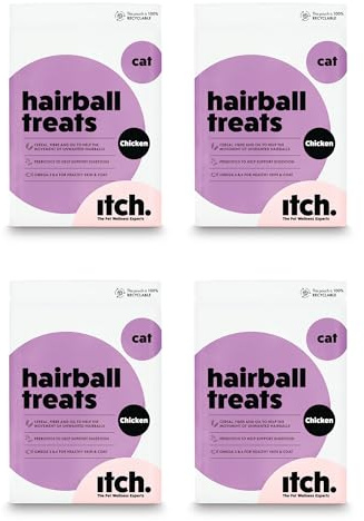 Itch Anti Hairball Healthy Pet Treats for Cats - Healthy Digestion | All Ages and Breeds - No Artificial Colours or Preservatives - 4 Pack