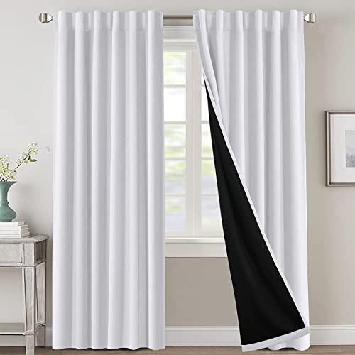 FASCINATDECO Gardinen Verdunkelungsvorhang Mit Kräuselband Vorhang Blickdicht Thermo Verdunklungsgardine Kälte Für Wärmeschutz Wohnzimmer Schlafzimmer 2 Stück (Weiß,2X 132x240cm)