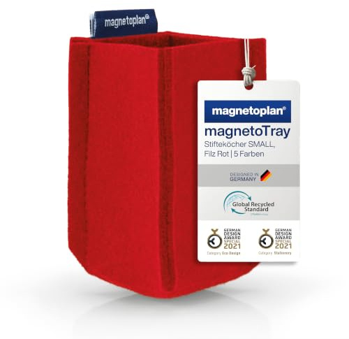magnetoplan magnetoTray ecoAware Small, pot à crayons magnétique en feutre, 6 x 10 x 6 cm, pot à crayons rouge en bouteilles de PET recyclées
