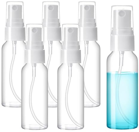Symbah Atomiser Spray Bottles 50 ML (5 PCS) Refillable Small Spray Bottle Fine Mist Plastic Mini Travel Bottle Perfect for Cosmetic, Perfume, Cleaning Liquid, Essential Oil