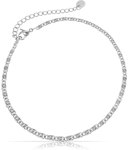Made by Nami Edelstahl Damen Fußkettchen mit starkem Karabiner-Verschluss - verschiedene Designs - Frauen Fußkette Gold oder Silber - Mädchen Fußschmuck - Geschenk für Sie (Silver S-Design)