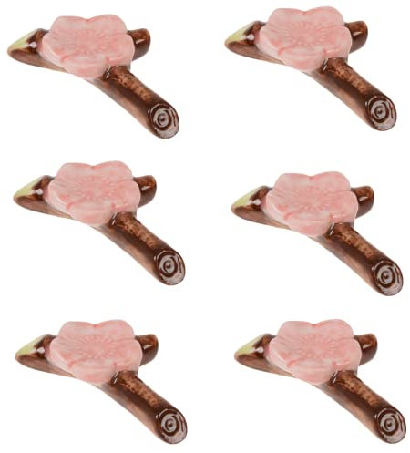Diyfixlcd 6 Pieces Snow Cherry Blossom Chopstick Holder Ceramics Pink Flower Chopstick Rest Pillow, Japanese Style Sakura Rack Stand Tableware for Spoon Fork Knife Brush Home Kitchen Table Decor