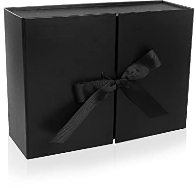 Geschenkbox Mit Schleife, Deckel, Schleifenband Und Geschreddertem Papier - Magnetische Box für Hochzeit, Geburtstag, Weihnachten, Jubiläum (Schwarz, 26.5*19*8cm)