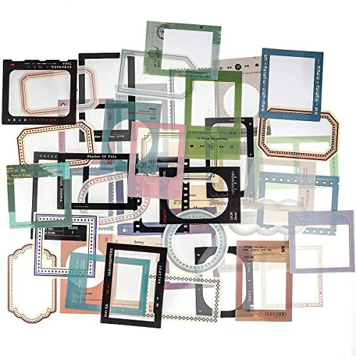 60 Stück Scrapbooking PET Transparentes Selbstklebend Vintage Sticker Set | Verschiedene Rahmen Journal für DIY Kunst Alte Zeiten, Briefumschläge