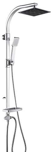 Colonne de douche Ensemble Barre de Douche, Douchette, Flexible, Porte-Savon, Chrome, Argent (20 * 47 * 106cm)