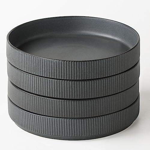 famiware Star 7.5 Pasta Bowls Set, Salad Bowl Set of 4, Double Reactive Glaze, Stackable, Ideal for Your Friend for Housewarming, Festivals, Matte Dark Charcoal (Full Glaze)