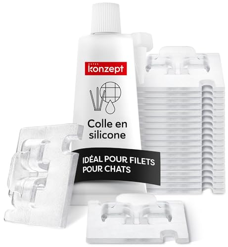 Konzept 11 Ganchos red gatos 70 u. con adhesivo 60 ml, ideales para redes de balcón, color transparente, sin necesidad de taladrar, para uso en exteriores e interiores.