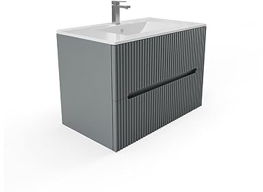 Vente-unique-Waschbeckenunterschrank hängend mit Einbauwaschbecken - 80 cm - Grau gerippt - PAVANI