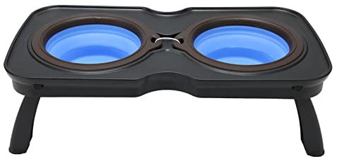 Faltbare, Erhöhte Hundenäpfe, Doppelte Futter- und Wassernäpfe mit Ständer, Zusammenklappbarer Hunde-Reisenapf, Zusammenklappbar für Einfache Aufbewahrung, Zusammenklappbarer(Groß, Blau)