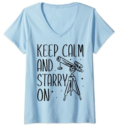 Damen Teleskop Nachthimmel Uhr Sterne Astronomie Liebhaber T-Shirt mit V-Ausschnitt
