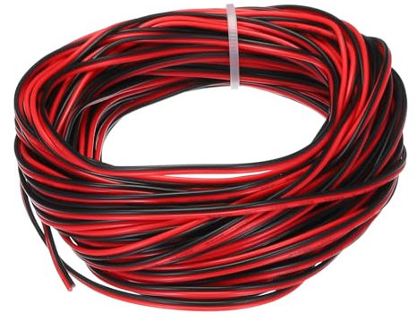 QUARKZMAN Cable de PVC paralelo de calibre 28, 15 metros de largo, 0,05 pulgadas de diámetro, color rojo y negro, cable de extensión flexible de 28 AWG, 300 V para cable LED RGB, cableado interno