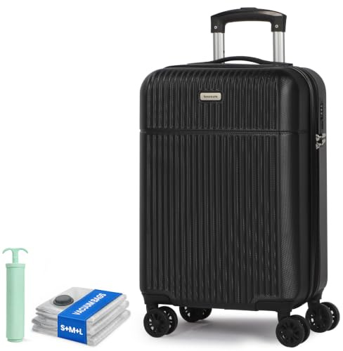 H.yeed Carry on Suitcase ABS Hard Shell Lightweight Small Trolley Travel Cabin Luggage with 4 Double Spinner Wheels TSA Lock for Man, 21 Black