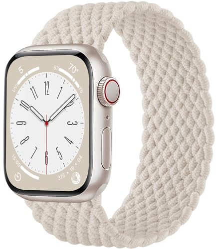Maledan Tressé Bracelets Compatible avec Apple Watch Bracelet 40mm 41mm 38mm pour Femme Homme, Bracelet élastique réglable de Sport pour iWatch SE Series 9 8 7 6 5 4 3 2 1 Ultra, Lumiere stellaire