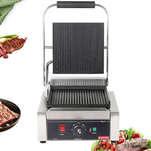 RUYICZB Panini Press Grill Sandwichera, 1800W Planchas Ranuradas Comercial Sandwichera Eléctrica De Acero Inoxidable, Plancha Eléctrica Comercial, Control De Temperatura 50-300°C