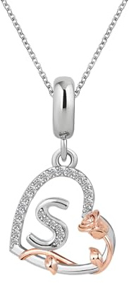 KunBead 18 inch Initial S Letter Rose Heart 26 Alphabet Love Charm Birthday Pendant Necklace for Women