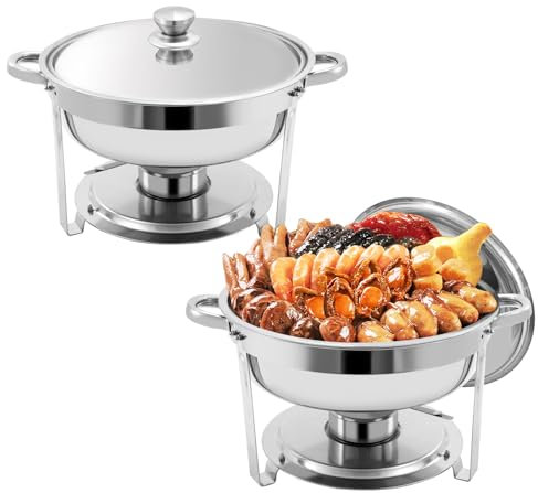 Chafing Dishes for Buffet Set: Chafers for Catering - 4.5L Round Chafing Dish Buffet Set with Lids | Chafers and Buffet Warmers Sets | Serving Food Warmer | Chafers Servers Sets (4.5L 2PCS)
