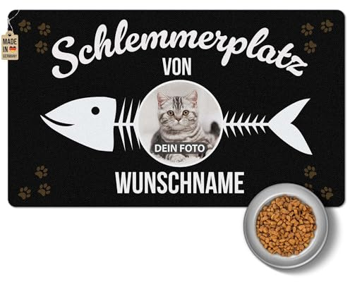 PR Print Royal Napfunterlage mit Name und Foto selbst gestalten - Schlemmerplatz - Futtermatte für Katzen - Personalisiertes Foto-Geschenk für Katzenbesitzer, Waschbar | 60 x 35 cm, rutschfest