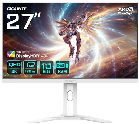 Gigabyte M27QA ICE EK 27 LED Quad HD Gaming Monitor - 2560 x 1440(Quad HD), 180Hz, 1ms, FreeSync, DisplayHDR 400, HDMI 2.1, DisplayPort 1.4