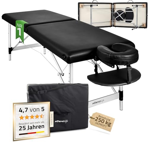 HABYS Massageliege Klappbar aus Alu mit 2 Zonen 165 × 60 cm, Nina | Massagetisch Klappbar Belastbarkeit bis 250 kg, Ultraleicht Massageliegen 11kg mit Tragetasche