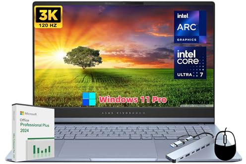 ASUS Vivobook S 15 Laptop, 15,6 3K OLED 120Hz 500 nits Display, Intel 16-Core Ultra 7 155H, grafica ARC, 16 GB RAM, SSD 1 TB, KB retroilluminato, Wi-Fi 6E, Windows11 Pro con licenza a vita Office