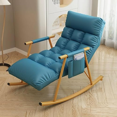 JIESOO Moderner Schlafzimmer-Schaukelstuhl Bequeme Wohnzimmer-Sofaliege Garten-Loungesessel mit Armlehnen Atmungsaktiver Camping-Schaukelstuhl for Den Innenbereich,Ergonomischer Stuhl(Light Blue+Gold