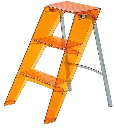 Sgabello pieghevole in acrilico a 3 gradini, portatile, per comodino/vasca da bagno, arancione