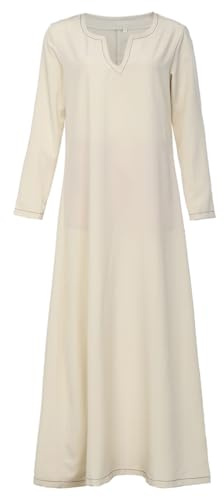BPURB Abito Medievale per Donne Larp Vichingo Pirata Costume Rinascimentale Manica Lunga Tunica Abito Biblico Contadino, Beige, L
