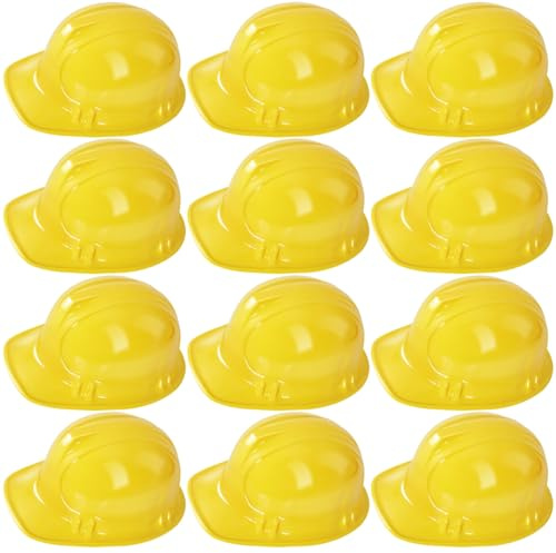 Kinmsito 12 Stück Bauhelm für Kind, Bauarbeiterhelm, Schutzhelm, Bauparty-Hüte, Spielzeug, Weiche Gelber Bauhelm, Yellow Safety Helmet, Bauparty Anziehzubehör