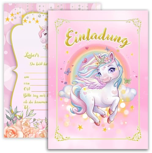 E&G Klasse 10x Einladungskarten Einhorn Kindergeburtstag Rosa A6 Set Mädcheneinladungskarten Party Einladungen Mädchen Karte