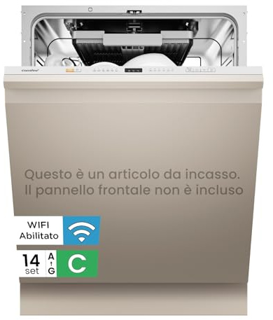 COMFEE' CDWPB1415P(S)-W-EU Lavastoviglie da Incasso con 14 coperti, 8 Programmi, di avviamento ritardato, Funzione di Mezzo Carico, cloud wash, Asciugatura Extra - Inox