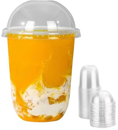 Bubble Crush Plastic Smoothie Cups with Dome Lids 17oz Set of 100 | Strong Clear Disposable Cups for Milkshakes, Smoothies, Iced Coffee, Slushies & Bubble Tea