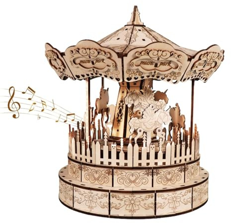 Music Park Puzzle 3D Le Carrousel Maquette en Bois A Construire Décoration Intérieure Cadeaux Créatifs pour Adultes Et Enfants