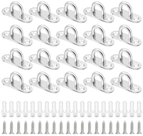 XHYASD 20 Stück Augplatte Edelstahl, M5 Augplatte mit Öse, Befestigungshaken mit Schrauben und Spreizdübel für Sonnensegel Befestigung Deckenhaken Bootszubehör