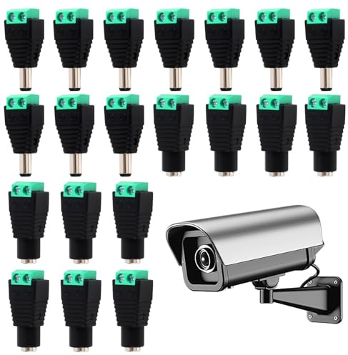pawpoem 10 Pair Premium 2.1 X 5.5mm Connector, 12V Male Female DC Barrel Jack Power Connector, Adapter with Screw Terminal for CCTV Cameras, LED Strip Lights, DIY Projects, and DC Devices