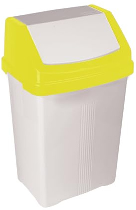 M1SS 50L Swing Bin – White Heavy Duty Plastic Rubbish Bin with Yellow Swing Lid | Durable, Space-Saving Waste Container for Home, Kitchen, Office, Garden | Indoor & Outdoor Recycling Trash Can