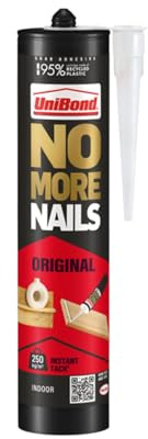 UniBond No More Nails Original Grab Adhesive, Strong, Durable, Solvent-Free Formula, non-drip, Instant Grab Construction Adhesive for Wood, Metal, Brick, Ceramic,