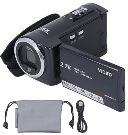 SparkFeng 27K. Video Camera Camcorder, 50MP 16X Digital Zoom Video Recorder, 270 Degree Rotation Screen with LED Fill, Webcam Function for Live Streaming, Recording While Charging (64GB)