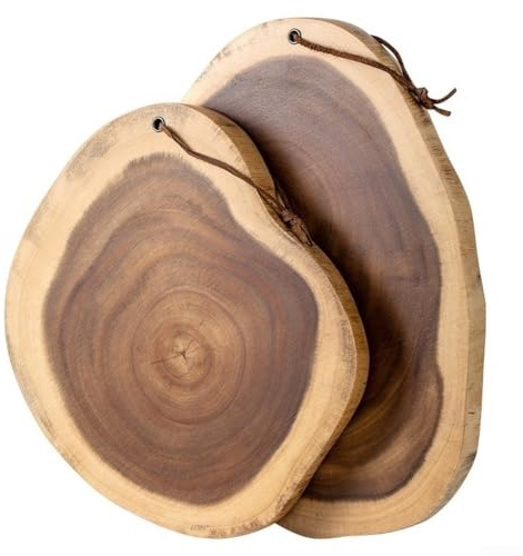 Planche à découper en bois d'acacia, coupe originale, forme ronde irrégulière, bois thaïlandais pour pain, fruits, fromage, plateau de service de cuisine (petite taille 23-28 cm)
